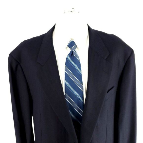 Hickey Freeman Bespoke Wool 2‎ Button Blazer 46R Blue Herringbone
